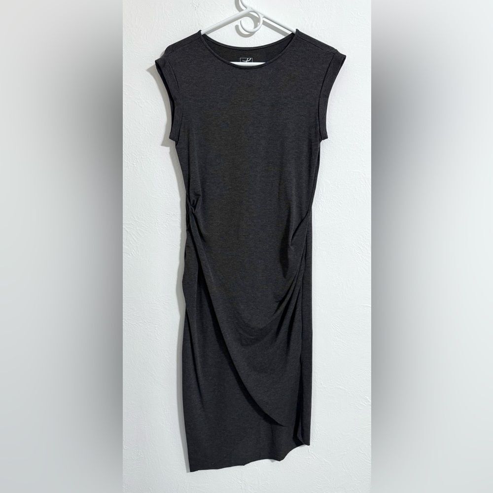 The Limited gray sleeveless asymmetrical ruched midi dress, size XS